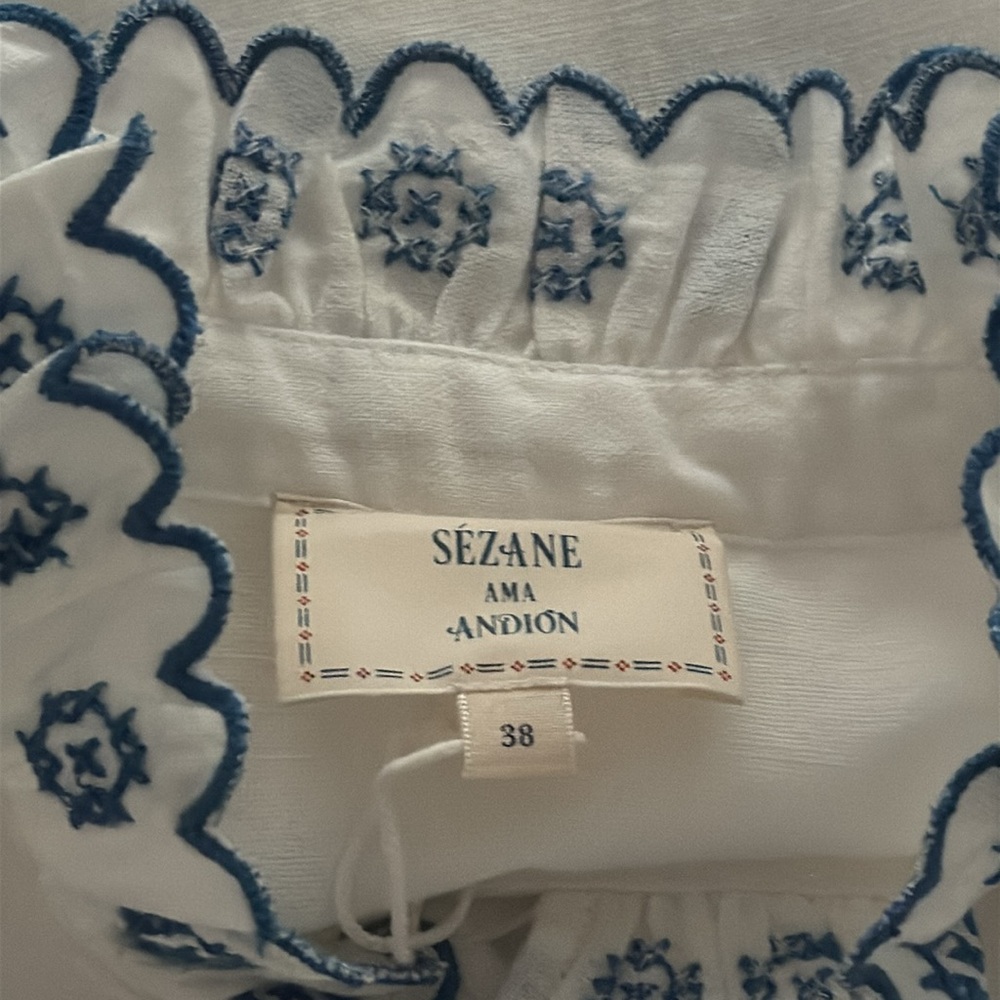 Sézane x Andion embroidered riny button down top blouse sz US 6 - Picture 5 of 7